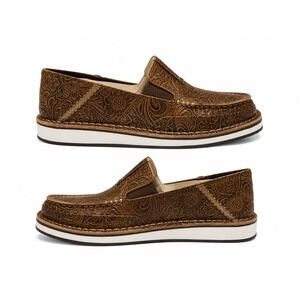 NIB Ariat Cruiser Women 6.5 Brown Floral Embossed Leather Loafers Western Casual